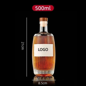Botellas <span class=keywords><strong>de</strong></span> Vino Vacías <span class=keywords><strong>de</strong></span> 500 ml con Logotipo Personalizado OEM, Redondas, Transparentes, con Rayas Verticales, <span class=keywords><strong>de</strong></span> Vidrio, para Whisky, Vodka, Ginebra, Licor, con Corcho - Product Image 3