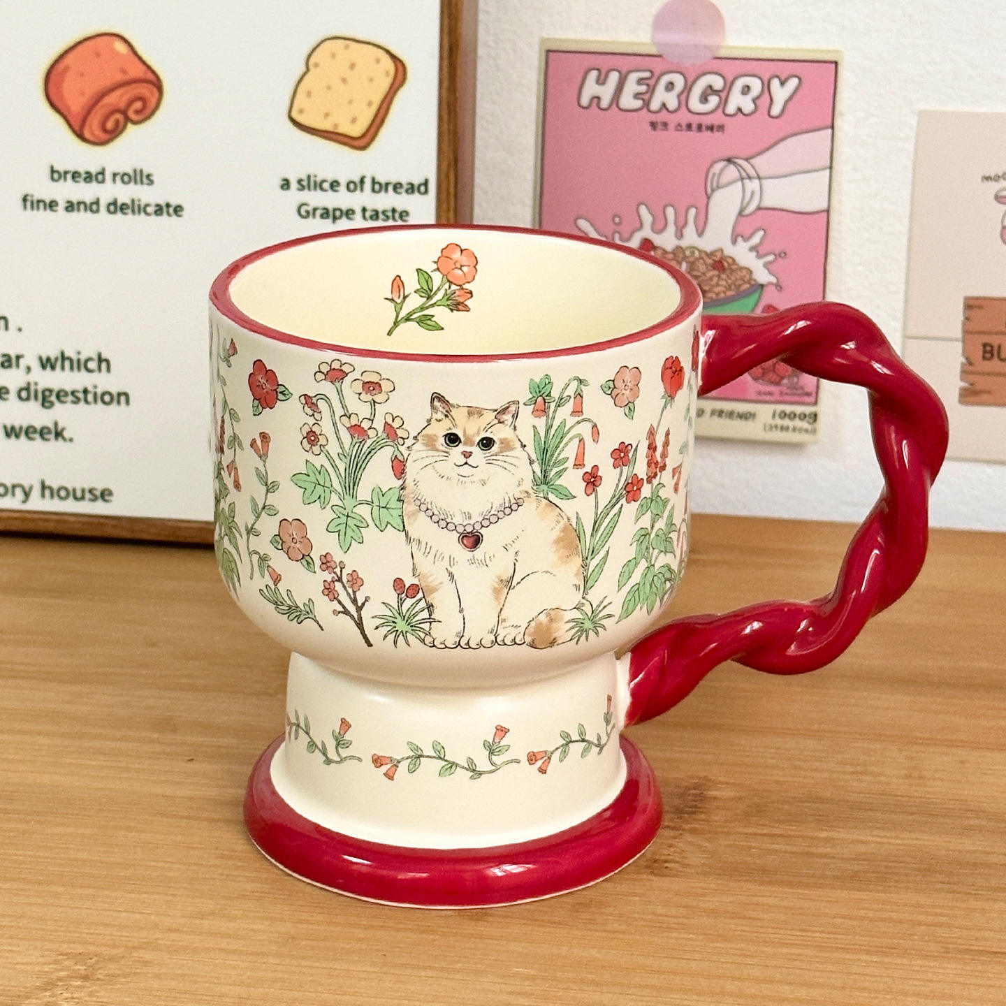[Single Cup] Stewed Glass - Floral Cat