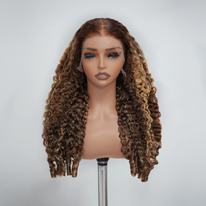 Perruque bouclée birmane sans colle, couleur 4/27 <span class=keywords><strong>avec</strong></span> mèches, pré-coupée, dentelle 13x4, cordon élastique, prête à porter, <span class=keywords><strong>cheveux</strong></span> humains - Product Image 2