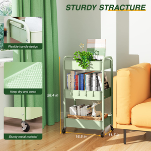 Multi-scene 3 Layer Kitchen Storage Rack Bathroom Trolley Plastic 3 Tier Rolling Storage Cart Organizer Utility Trolley - Product Image 5