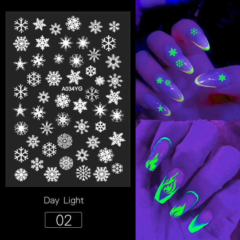 Флуоресцентная наклейка для ногтей на Хэллоуин в виде бабочки, снега, пламени, отражения, самоклеящаяся пленка, сделай сам, дизайн ногтей