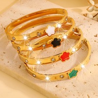 Brazalete de Acero Inoxidable Chapado en Oro de 18K con Diseño de Trébol de Cinco Hojas, Estilo Moderno