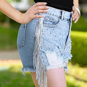 Shorts en jean taille mi-haute pour femme, décontractés, respirants, anti-humidité, écologiques, imperméables, en toile, avec fermeture boutonnée – Collection été, Offre Spéciale - Product Image 4