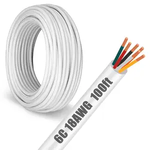 White Electrical Wire Stranded Thermostat Wire Bell Wire Solid Copper Security Cable low Voltage Applications Use (6Cx18AWG)
