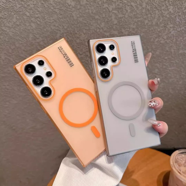 Matte Magnetic Case for Samsung S26 S25 Ultra S22 S23 Plus S21 FE Note 20 Ultra Wireless Charger Clashing Color Phone Cover