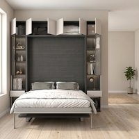 Lit Murphy convertible en bois, taille King, design moderne, pliable, gain de place, meuble de rangement pour chambre à coucher