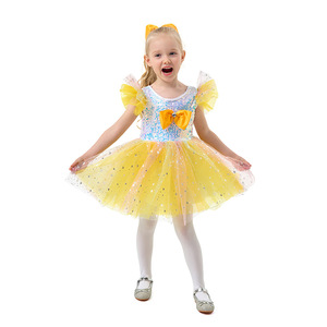 Vestido de Princesa Amarillo de Tul con Escote Corazón para Niñas, Ideal para el Día del Niño, Cumpleaños o Actuaciones - Product Image 2