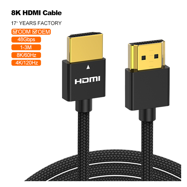 Durable 8K A221-3 Ultra-Thin for HDMI 2.1 Cable Gold Plated PVC Jacket for Video Streaming Gaming for HDMI Monitor for Speaker