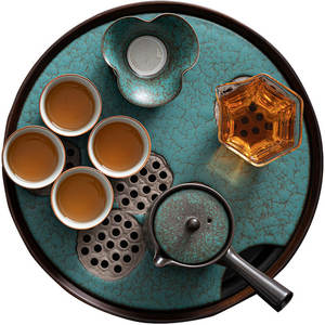 ชุดถาดชาเซรามิครูปทรงกลมลายดอก<span class=keywords><strong>บัว</strong></span> พร้อมที่เก็บน้ำ ชุดกงฟูครบชุดสำหรับพิธีชงชาที่บ้าน สำนักงาน ห้องนั่งเล่น - Product Image 5