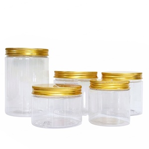 100ML 200ML 300ML 500ML Pet Round Transparent Can 8oz 10oz Cosmetic Container air Tight Food Grade <b>Plastic</b> <b>Jar</b> with Gold Lids - Product Image 1
