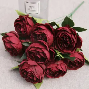 10 Kepala Bunga Buket Bunga Peony Sutra Buatan, Buket Bunga Peony 10 Cabang Ukuran Besar untuk Dekorasi Pernikahan