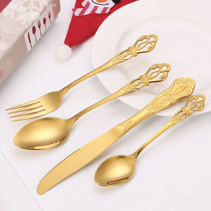 Nouveau Noël En Acier Inoxydable Cuillère Fourchette et Couteau Cadeau Ensemble Royal Argenterie Ensemble De Mariage 24pcs Miroir Or Couverts Ensemble - Product Image 5