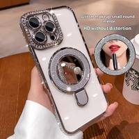 Housse de protection haut de gamme avec support de miroir en diamant scintillant magnétique pour iPhone 16 Pro Max 15 Pro Max