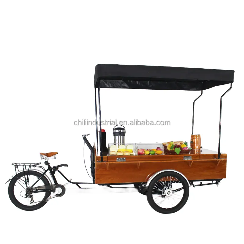 Tekerlekler ile dondurma bisiklet Pizza Van çiçek ekmek Hot Dog seyyar gıda tezgahı ahşap bisiklet kahve üç tekerlekli bisiklet aperatif satış sepeti
