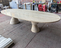 Table à manger en travertin naturel sur mesure, 6-8 places, base cannelée, table à manger ovale en pierre, OEM/ODM pour hôtel, villa, maison