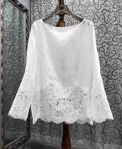 100% blusas de ramio camisas 2025 Primavera Verano estilo mujeres Sexy tul <span class=keywords><strong>encaje</strong></span> Patchwork <span class=keywords><strong>manga</strong></span> <span class=keywords><strong>larga</strong></span> elegante suelta Tops azul blanco - Product Image 1