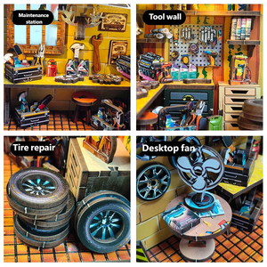 Tienda de reparación de automóviles, casas de muñecas, rompecabezas de madera, Rincón de libro, juguetes en miniatura DIY ecológicos, decoración educativa - Product Image 2