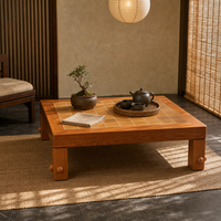 Table basse carrée vintage rétro en bois massif avec plateau en carrelage, table basse centrale pour salon, petit appartement, maison