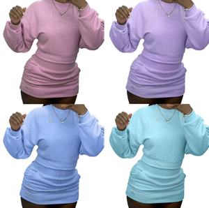 Комплект из двух предметов PEEQI: американский повседневный костюм с длинным рукавом, топ-пуловер и облегающая мини-юбка для женщин - Product Image 1