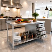Table de travail commerciale en acier inoxydable poli pour restaurant, avec tiroirs, capacité de charge 500 kg/m, équipement de cuisine durable