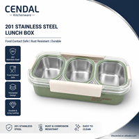 304 RVS Bento Lunchbox met 3 compartimenten, lekvrij, voor maaltijdvoorbereiding, draagbare lunchbox voor kantoor en school