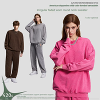 Pull-over col rond pour homme, style américain rétro, délavé et vieilli, coupe ample, design original, 420g, nouvelle collection hiver