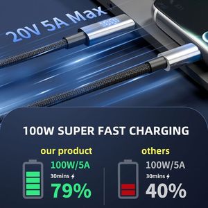 พร้อมจัดส่ง อุปกรณ์เสริมโทรศัพท์มือถือ Android สายชาร์จ USB C จอ LCD แสดงผล PD 100W 5A สายชาร์จเร็ว USB C to C แบบยืดหยุ่น พร้อมฟังก์ชั่นชาร์จ - Product Image 3