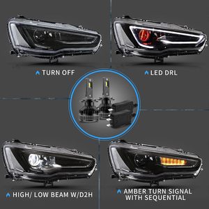 Phares LED VLAND + Ampoules LED D2H compatibles avec l'ensemble de projecteurs EVO X Lancer, lentille fumée, yeux de démon séquentiels - Product Image 3