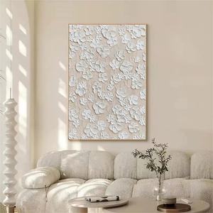 Pintura al Óleo sobre Lienzo, Arte de Pared con Flores Blancas, Arte Texturizado en 3D, Pintura Acrílica, Arte de Pared en Yeso, Decoración del Hogar - Product Image 2