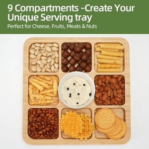 Plateau de service carré en <span class=keywords><strong>bambou</strong></span> avec couvercle pour apéritifs, fromages, charcuterie, plateau de service divisé pour les fêtes en cuisine - Product Image 3