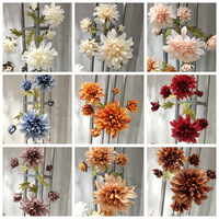 Dahlias artificiels faits main en plastique, 6 têtes, design moderne, pour la photographie de mariage en fin d'automne, accessoires de décoration intérieure