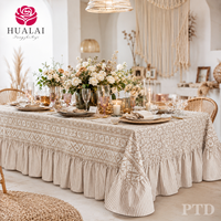 Nappe HuaLai 60x102 pouces en polyester effet coton, motif floral damassé vintage avec ourlet à volants, idéale pour mariages et dîners sur mesure