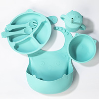 Ensemble d'ustensiles alimentaires en silicone souple pour bébé Boîte à lunch transfrontalière Bavoir et tasse d'eau Ensemble d'alimentation avec cuillère d'apprentissage pour manger le dîner