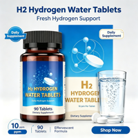 Comprimés d'hydrogène moléculaire H2 10PPM, pour l'eau potable, l'âge sain, la santé cérébrale, sans OGM, sans gluten, 90 unités, marque privée OEM