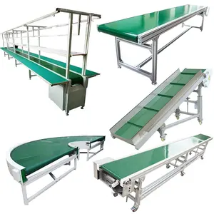 Food grade PVC PU rubber adjustable height inclined aluminum frame electric belt conveyor