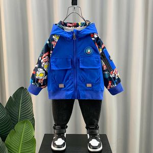Ensemble de veste pour garçons <span class=keywords><strong>Hiver</strong></span> Plus <span class=keywords><strong>Manteau</strong></span> en velours coupe-vent pour enfants + pantalon à la cheville Costume de sport - Product Image 2
