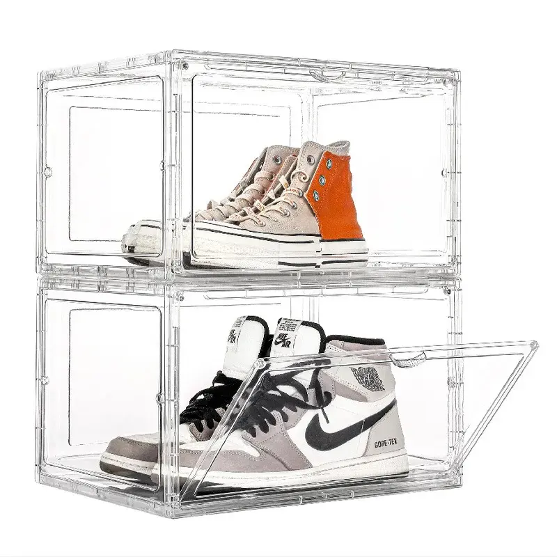 Transparente seitliche offene Tür Steady Stacking Giant Black Sneakers Kunststoff PET Multifunktions-Magnets chuh Aufbewahrung sbox