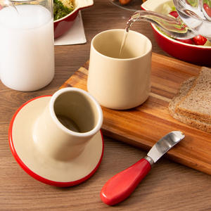 Pot à beurre en céramique en forme de champignon, avec couvercle rabattable en porcelaine, pour rangement de cuisine, motif dessin animé DF2607 - Product Image 3