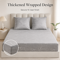 Ensemble de draps en microfibre douce pour lit queen size 160x200cm, poche profonde de 35cm, motif de branches, avec 2 taies d'oreiller