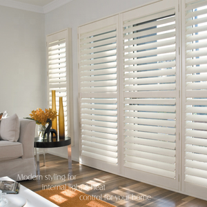 Usine Australie PVC Stores En Vrac Angleterre Australie Style <span class=keywords><strong>Baie</strong></span> Fenêtre En Bois Véritable Plantation En Bois Volets Blanc Couleur Persienne - Product Image 1