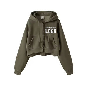 Sweat à capuche pour femme, style décontracté, avec cordon de serrage, fermeture éclair intégrale, logo personnalisé, yoga, sport, épaules tombantes, sweat à capuche en polaire pour femme - Product Image 1