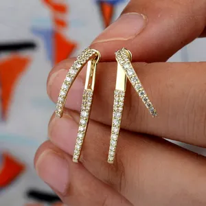 Modern Jacket Natural SI Color G-H Diamond Pave Tunnel Earrings Solid 14K Yellow Gold Tunnel Jacket Earrings Spike Ear Jackets