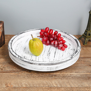 Round Solid Wood <b>Tray</b> Whitewashed Retro Style For Table <b>Storage</b> Decorative Fruit Dish Grayish White Black Walnut Color - Product Image 1