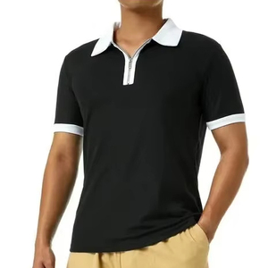 Polo de manga corta personalizado informal para jóvenes con cuello de cremallera de corte ajustado de color de contraste de semi-cremallera - Product Image 1