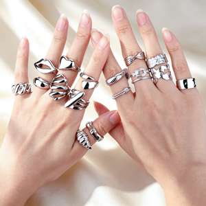 Modern <b>Silver</b> Plated <b>Rings</b> <b>Set</b> Heart Shape Cubic Zirconia Daily Wear Unisex Fashion Jewelry Gift - Product Image 3