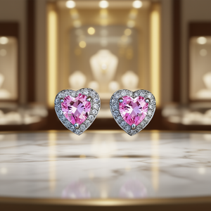 Orecchini a perno a forma di cuore E398 con cristallo rosa in lega di zinco, da donna, graziosi, per tutti i giorni, con montatura a griffe - Product Image 2