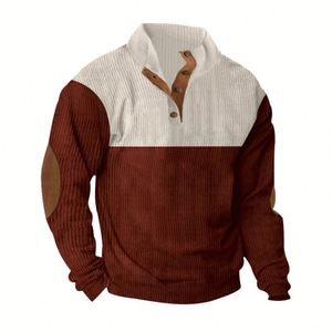 Pull à capuche en velours côtelé de poids lourd avec logo brodé sur le devant coupe régulière pour hommes hiver 100% polyester col rond - Product Image 5