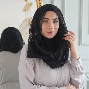 MOTIVE FORCE sciarpa donna Hijab nuovi stili moda sciarpa scialle musulmano nuove donne scialle tinta unita pizzo Hijab pizzo nero Hijab