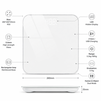 Pèse-personne numérique en verre pour salle de bain, grande capacité 180 kg, affichage LED robuste, plateforme 260 mm, partenaire OEM/ODM unique