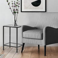 Tables d'appoint Ensemble de 2 tables d'appoint en verre trempé Tables de chevet à 2 niveaux avec étagères de rangement Table basse de style moderne Noir